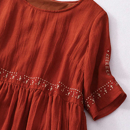 New literary retro casual loose embroidered long dress with large hem - Très Elite