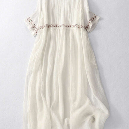 New literary retro casual loose embroidered long dress with large hem