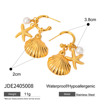 New ocean series accessories fashionable and versatile starfish shell pearl earrings - Très Elite