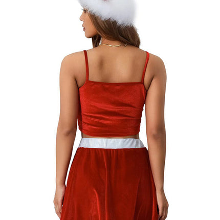 New off-shoulder Christmas red suspender feather Christmas skirt (including hat) - Très Elite