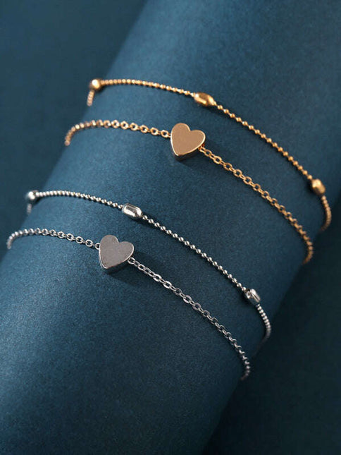 New round bead double-layer love heart anklet creative retro simple multi-layer alloy anklet