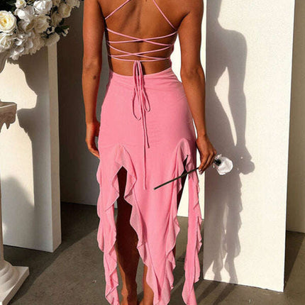 New ruffled sexy solid color slim dress - Très Elite