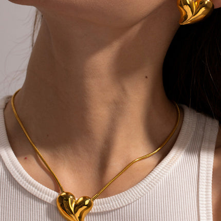 New simple 18K gold non-fading large heart-shaped earrings/necklace - Très Elite