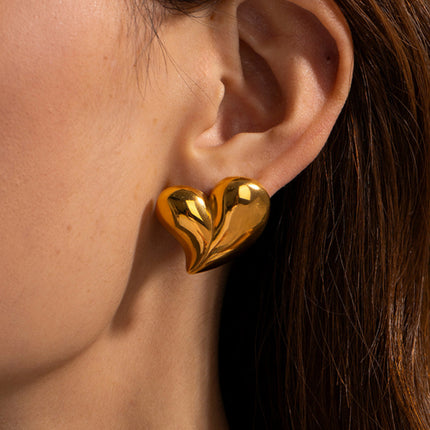 New simple 18K gold non-fading large heart-shaped earrings/necklace - Très Elite