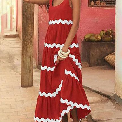 New simple u-shaped collar corrugated tube top solid color A-line suspender skirt - Très Elite