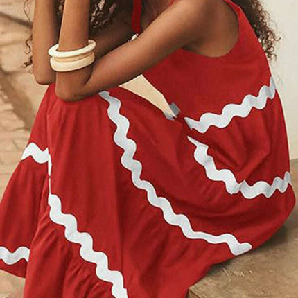 New simple u-shaped collar corrugated tube top solid color A-line suspender skirt - Très Elite