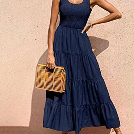 New suspender skirt pleated stitching A-line large hem dress - Très Elite