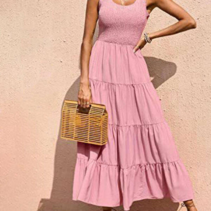 New suspender skirt pleated stitching A-line large hem dress - Très Elite