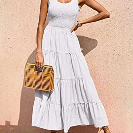 New suspender skirt pleated stitching A-line large hem dress - Très Elite