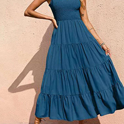 New suspender skirt pleated stitching A-line large hem dress - Très Elite