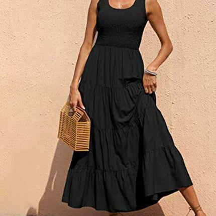 New suspender skirt pleated stitching A-line large hem dress - Très Elite