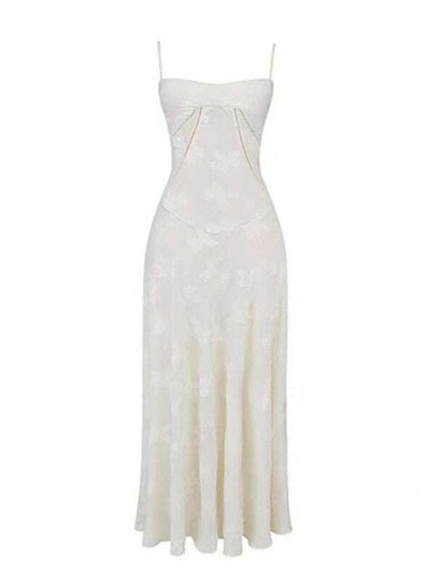 New sweet high-waisted flower-cut suspender dress