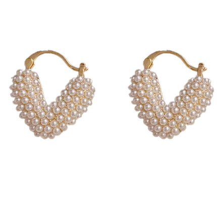 New sweet millet beads love heart sweet and cool niche design earrings - Très Elite