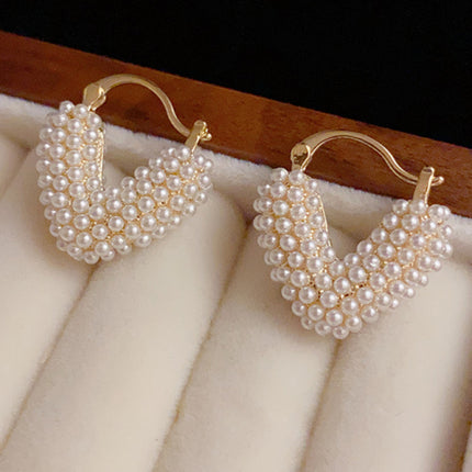 New sweet millet beads love heart sweet and cool niche design earrings - Très Elite