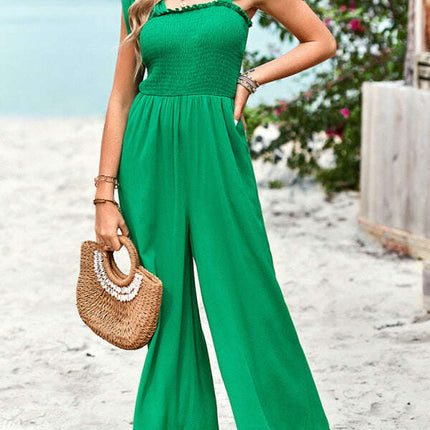 New temperament casual solid color high waist wrap chest suspender jumpsuit wide leg pants