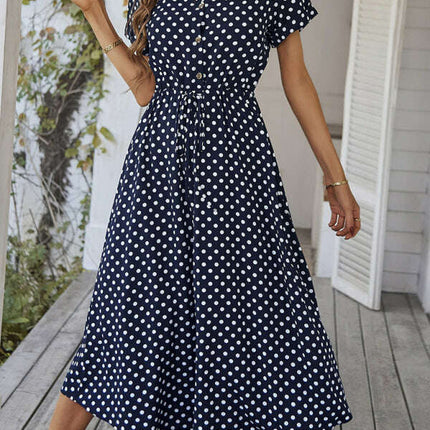 New women's all-match shirt collar polka dot waist waist dress - Très Elite