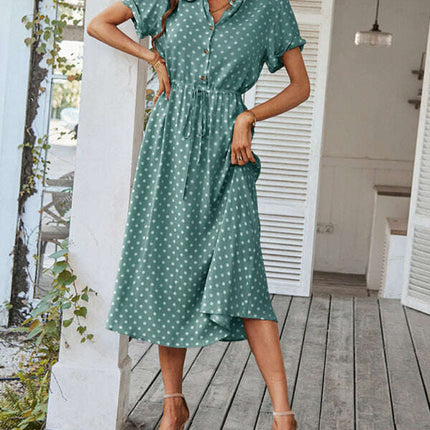 New women's all-match shirt collar polka dot waist waist dress - Très Elite