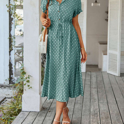 New women's all-match shirt collar polka dot waist waist dress - Très Elite