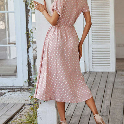 New women's all-match shirt collar polka dot waist waist dress - Très Elite