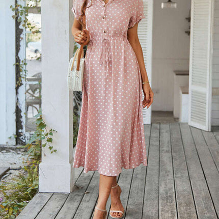 New women's all-match shirt collar polka dot waist waist dress - Très Elite