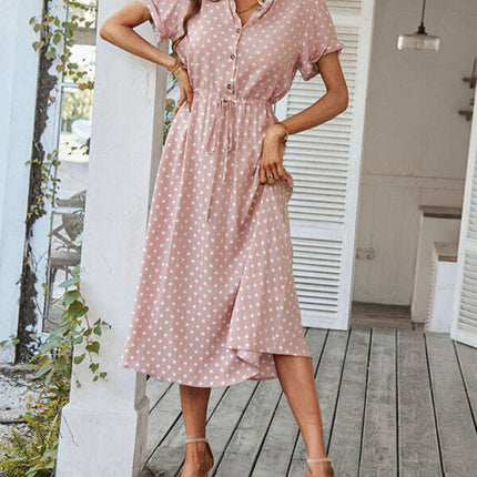 New women's all-match shirt collar polka dot waist waist dress - Très Elite