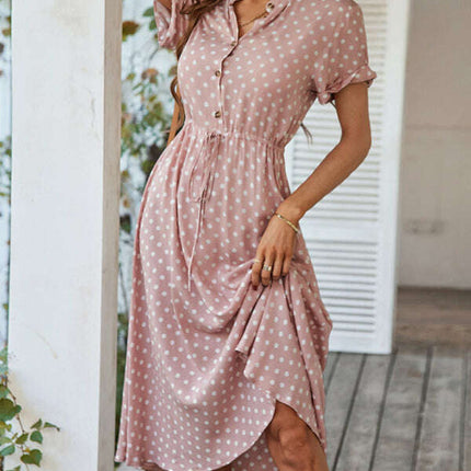 New women's all-match shirt collar polka dot waist waist dress - Très Elite