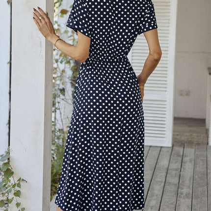New women's all-match shirt collar polka dot waist waist dress - Très Elite