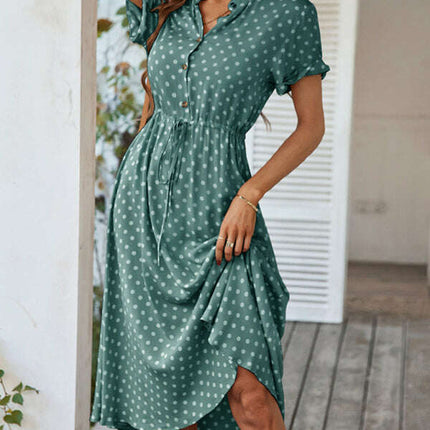 New women's all-match shirt collar polka dot waist waist dress - Très Elite