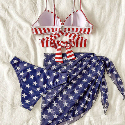 New women's bikini flag print stars and stripes three-piece swimsuit - Très Elite