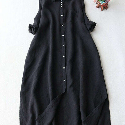 New women's simple loose three-quarter sleeve lapel shirt dress