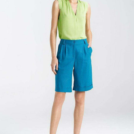 Nife Chic Linen Blend Knee Length Trousers For Women