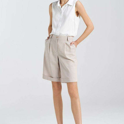 Nife Chic Linen Blend Knee Length Trousers For Women