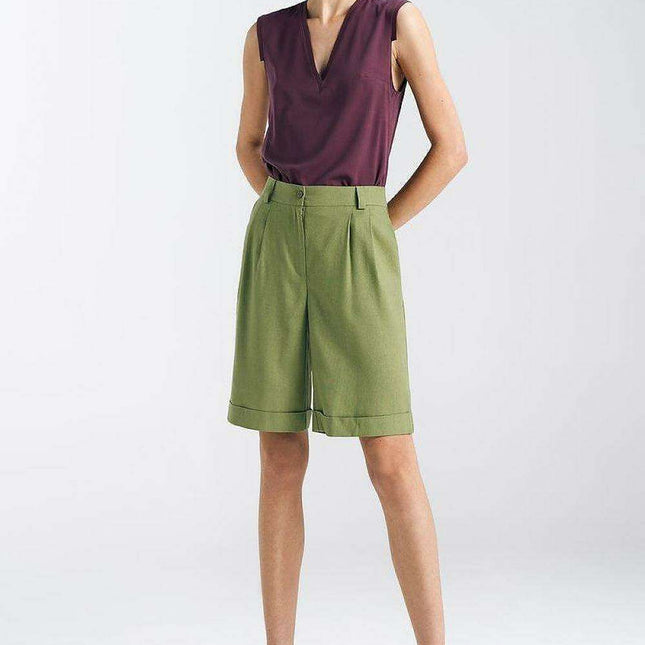 Nife Chic Linen Blend Knee Length Trousers For Women