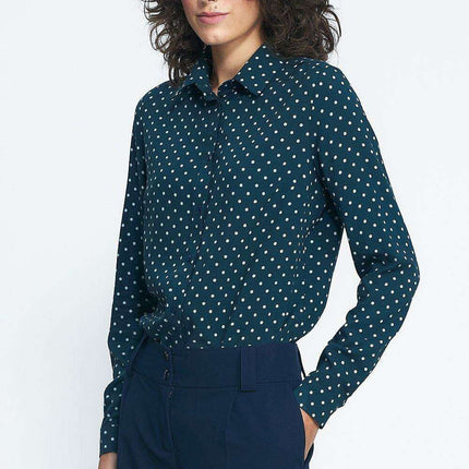 Nife Green Pea Viscose Shirt With Chic Collar Long Sleeves - Très Elite
