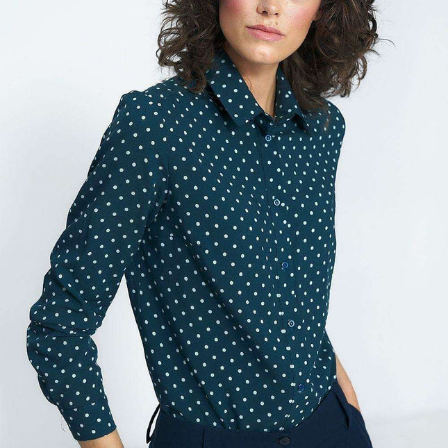 Nife Green Pea Viscose Shirt With Chic Collar Long Sleeves
