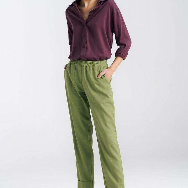 Nife Womens Effortlessly Chic Green Straight Leg Trousers
