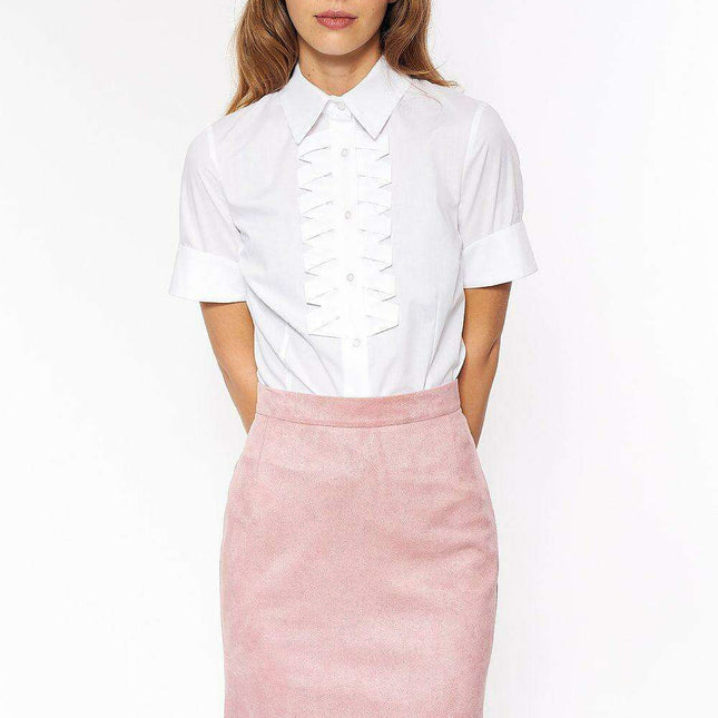 Nife Womens Elegant Pleated Short Sleeve Cotton Top