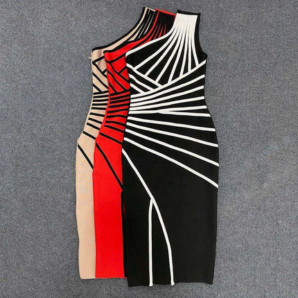 Nightlife Elegance: Striking One-Shoulder Striped Bandage Dress for Glamorous Evenings - Très Elite