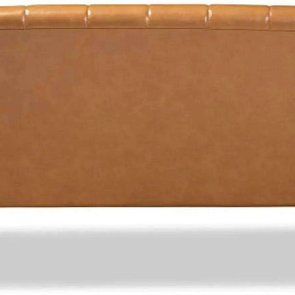 Nikko Tan Faux Leather Loveseat with Walnut Brown Finish - Chic Sofa for Modern Living Rooms..