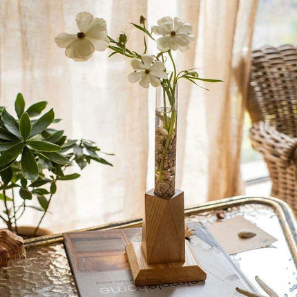 Nordic Chic Glass Test Tube Vase Collection with Wooden Stand - Stylish Hydroponic Plant Display- Très Elite- Très Elite