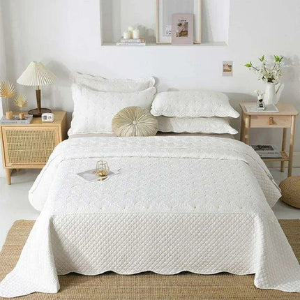 Nordic Elegance Cotton Quilt Set, Embroidered Summer Bedspread, 3-Piece Throw Coverlet - Très Elite