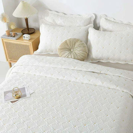 Nordic Elegance Cotton Quilt Set, Embroidered Summer Bedspread, 3-Piece Throw Coverlet - Très Elite
