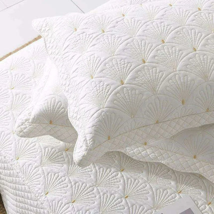 Nordic Elegance Cotton Quilt Set, Embroidered Summer Bedspread, 3-Piece Throw Coverlet - Très Elite