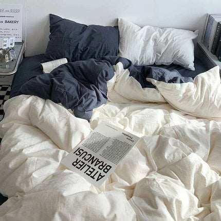 Nordic Elegance Washed Cotton 4-Piece Bed Linen Set - Duvet Cover, Pillow Shams, and Flat Sheet Collection - Très Elite