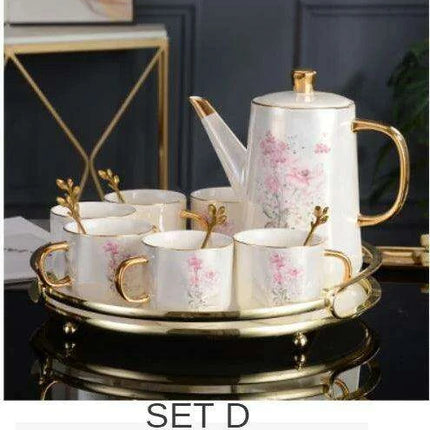 Nordic Gold Ceramic Tea and Coffee Set with Bone China Pot - Elegant and Versatile Luxe Kit - Très Elite