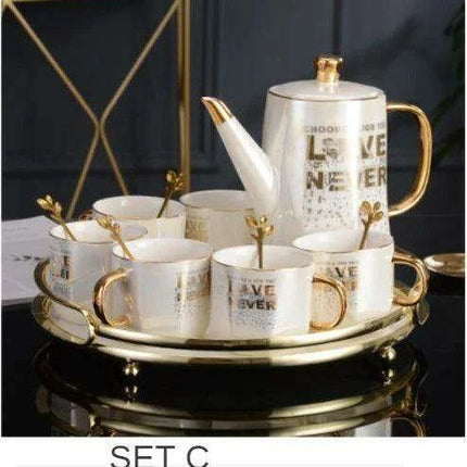 Nordic Gold Ceramic Tea and Coffee Set with Bone China Pot - Elegant and Versatile Luxe Kit - Très Elite