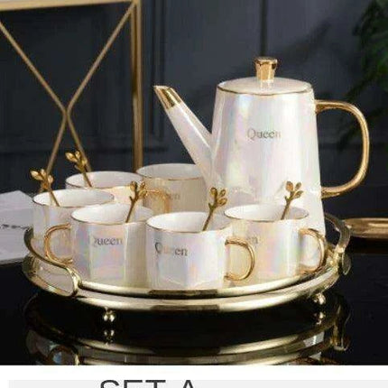 Nordic Gold Ceramic Tea and Coffee Set with Bone China Pot - Elegant and Versatile Luxe Kit - Très Elite