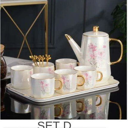 Nordic Gold Ceramic Tea and Coffee Set with Bone China Pot - Elegant and Versatile Luxe Kit - Très Elite