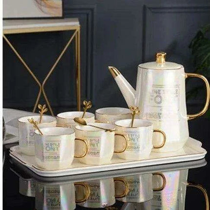 Nordic Gold Elegance: Premium Ceramic Tea and Coffee Set - Très Elite