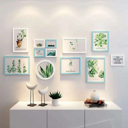 Nordic-Inspired Wall Art Set with Green Plants, Clocks, and Decorative Shelf for Elegant Home Decor- Très Elite- Très Elite